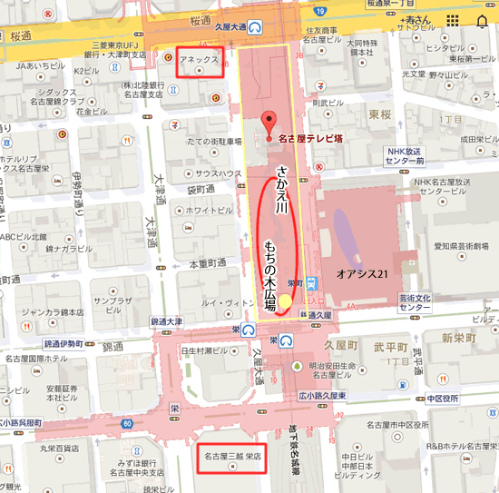 名古屋テレビ塔周辺　イルミネーションスポット地図